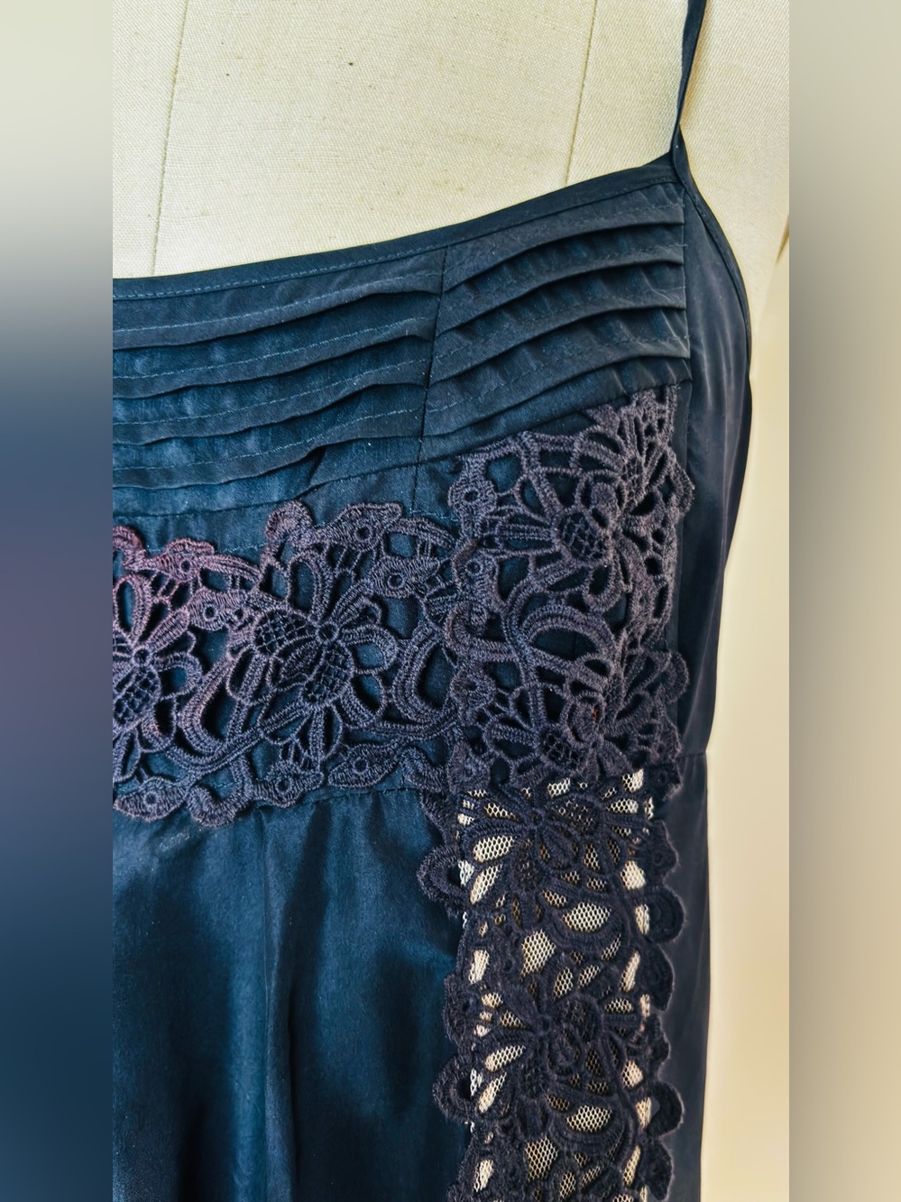 BCBGMaxAzria Black Lace-Trim Silk Camisole